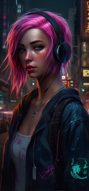 Cyberpunk girl in the city