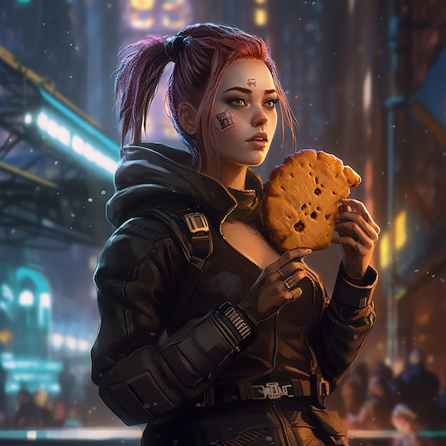 cyberpunk_girl_eating_a_massive_cookie_in_the_style_fo_c_3987038334f94450b0715d1dade9d2dc