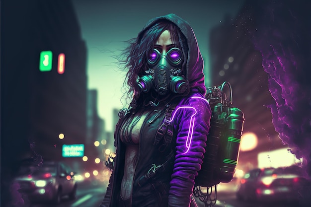 Cyberpunk girl illustration in futuristic style