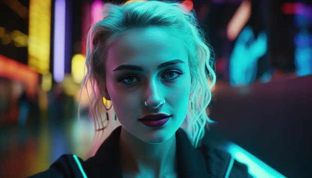 Cyberpunk girl living in a neon city Generative Ai