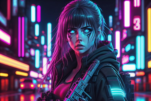 Cyberpunk girl in a neon city