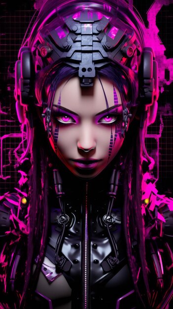 Premium AI Image  Cyberpunk anime girl with headphones blue eyes