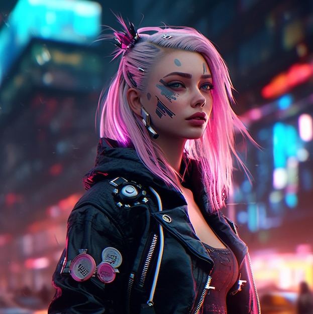 Premium AI Image  cyberpunk girl of a woman in the city hd wallpaper