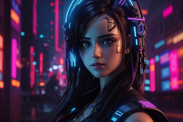 cyberpunk girl woman neon background