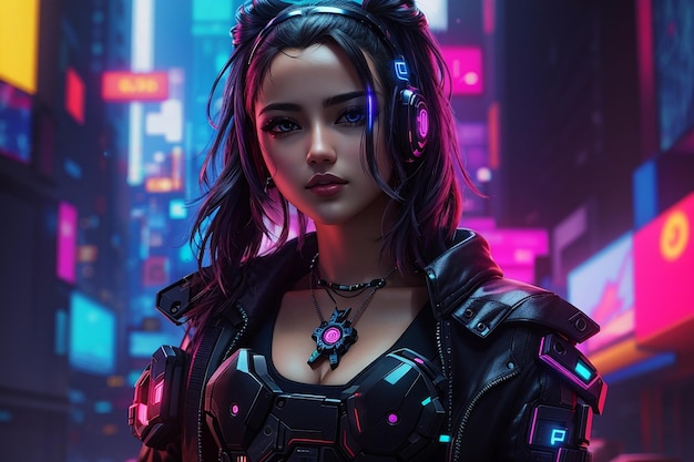 cyberpunk girl woman neon background