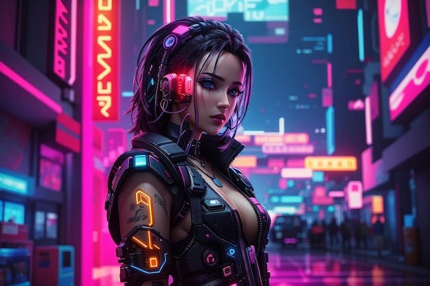 cyberpunk girl woman neon background