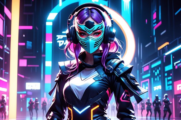 Premium AI Image  cyberpunk girl woman neon background