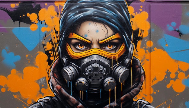 Cyberpunk grafitti art in the style of banksy