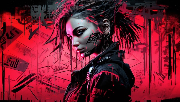 Photo cyberpunk grafitti art in the style of banksy