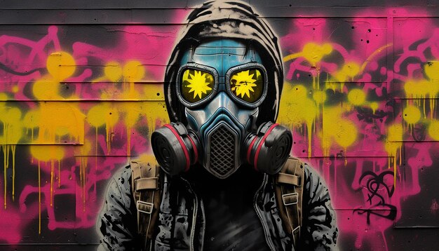 Photo cyberpunk grafitti art in the style of banksy