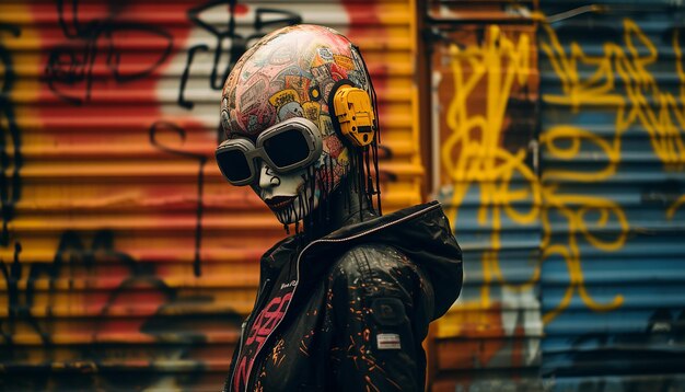 Cyberpunk grafitti art in the style of banksy