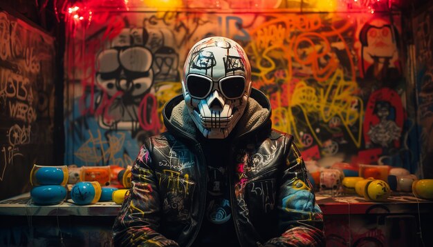 Cyberpunk grafitti art in the style of banksy