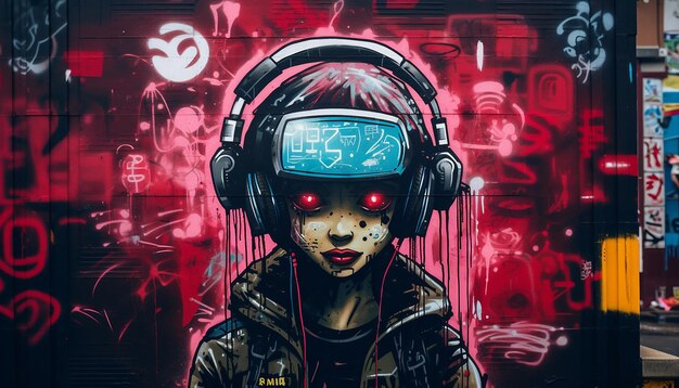 Cyberpunk grafitti art in the style of banksy