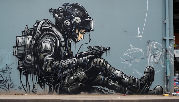 Cyberpunk-grafittikunst in de stijl van banksy