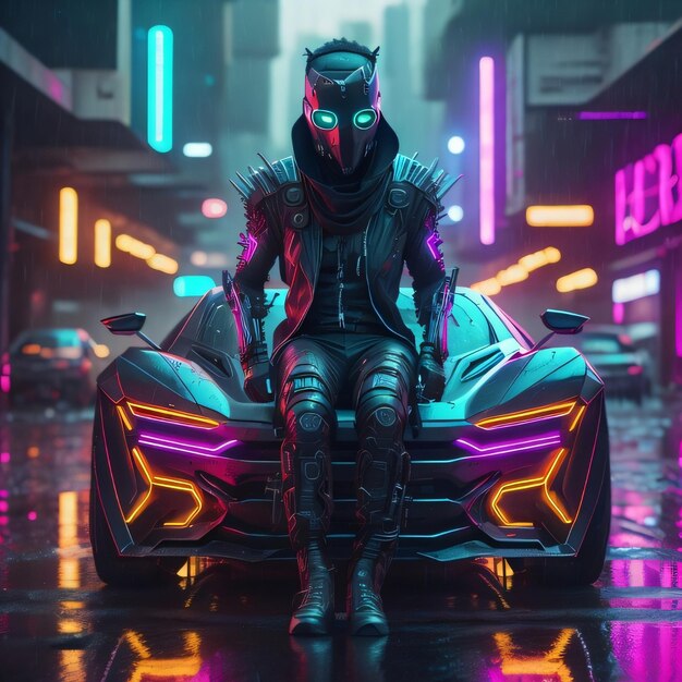 Cyberpunk Guy Standing in Front Of Car 2