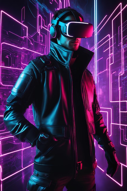 Photo a cyberpunk hacker mercenary in a virtual reality environment