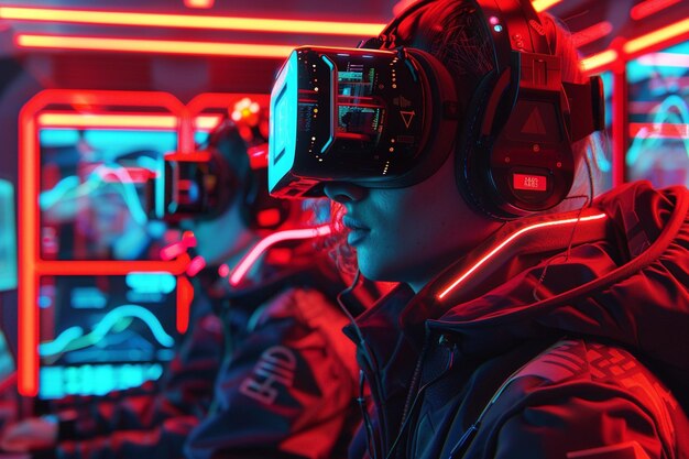 Foto cyberpunk hackers infiltreren een virtuele realiteit c