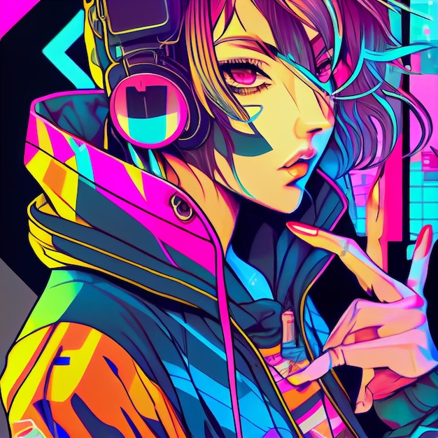 Cyberpunk hand drawn manga and anime character in comisc and\
graffity style 90s illustration