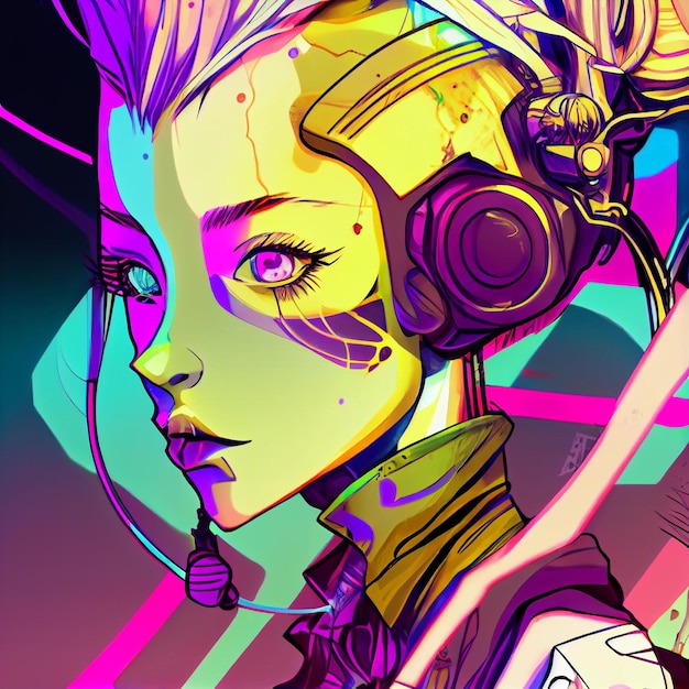 Cyberpunk hand drawn manga and anime character in comisc and\
graffity style 90s illustration