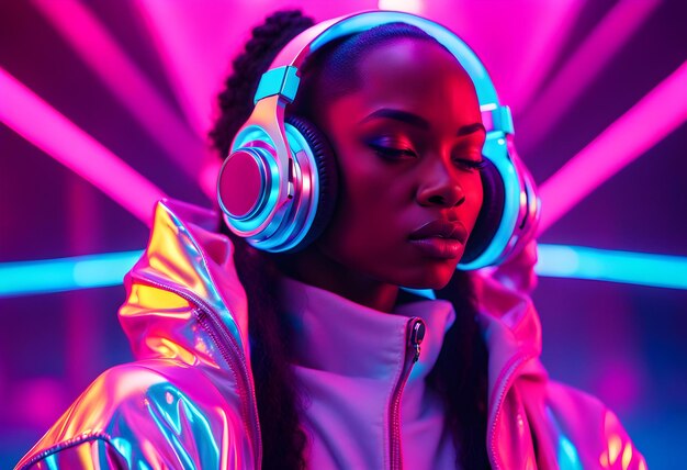 Cyberpunk headphones black woman