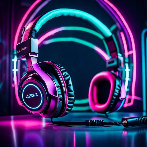 Cyberpunk Headphones in Pastel Neon Color