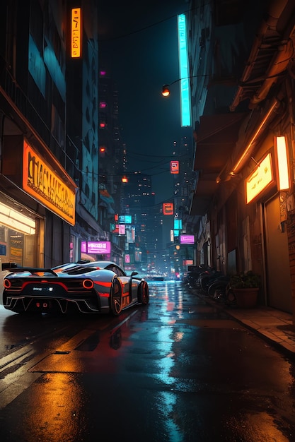 cyberpunk Het uiterlijk van de supercar-tentoonstelling is een superknap autobehang als achtergrond