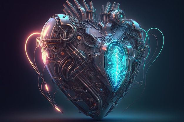 Foto cuore incandescente al neon ad alta tecnologia cyberpunk