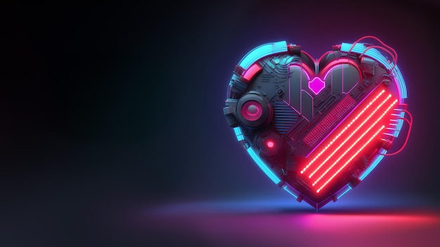 Cyberpunk hightech neon glowing heart cyber valentines day concept neural network generated art