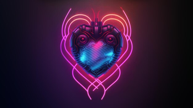 Cyberpunk hightech neon glowing heart cyber valentines day concept neural network generated art