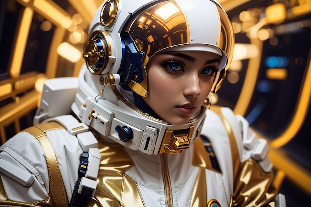 cyberpunk hijab girl female woman white gold suit future tech