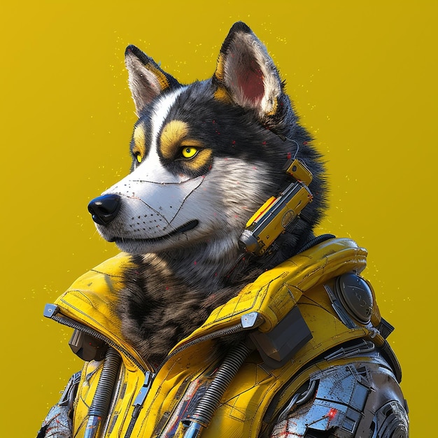 Foto sfondo giallo husky cyberpunk