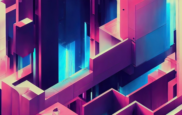 Cyberpunk Industrial Abstract Future Wallpaper Futuristic concept Pink Evening urban landscape 3D illustration