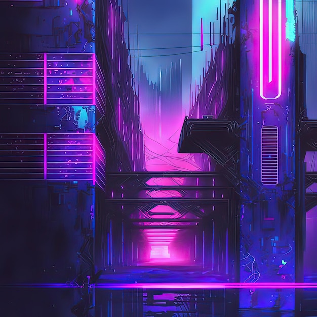 Cyberpunk Industrial Abstract Future Wallpaper Futuristic concept Pink Evening urban landscape 3D illustration