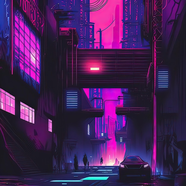 Cyberpunk Industrial Abstract Future Wallpaper Futuristic concept Pink Evening urban landscape 3D illustration