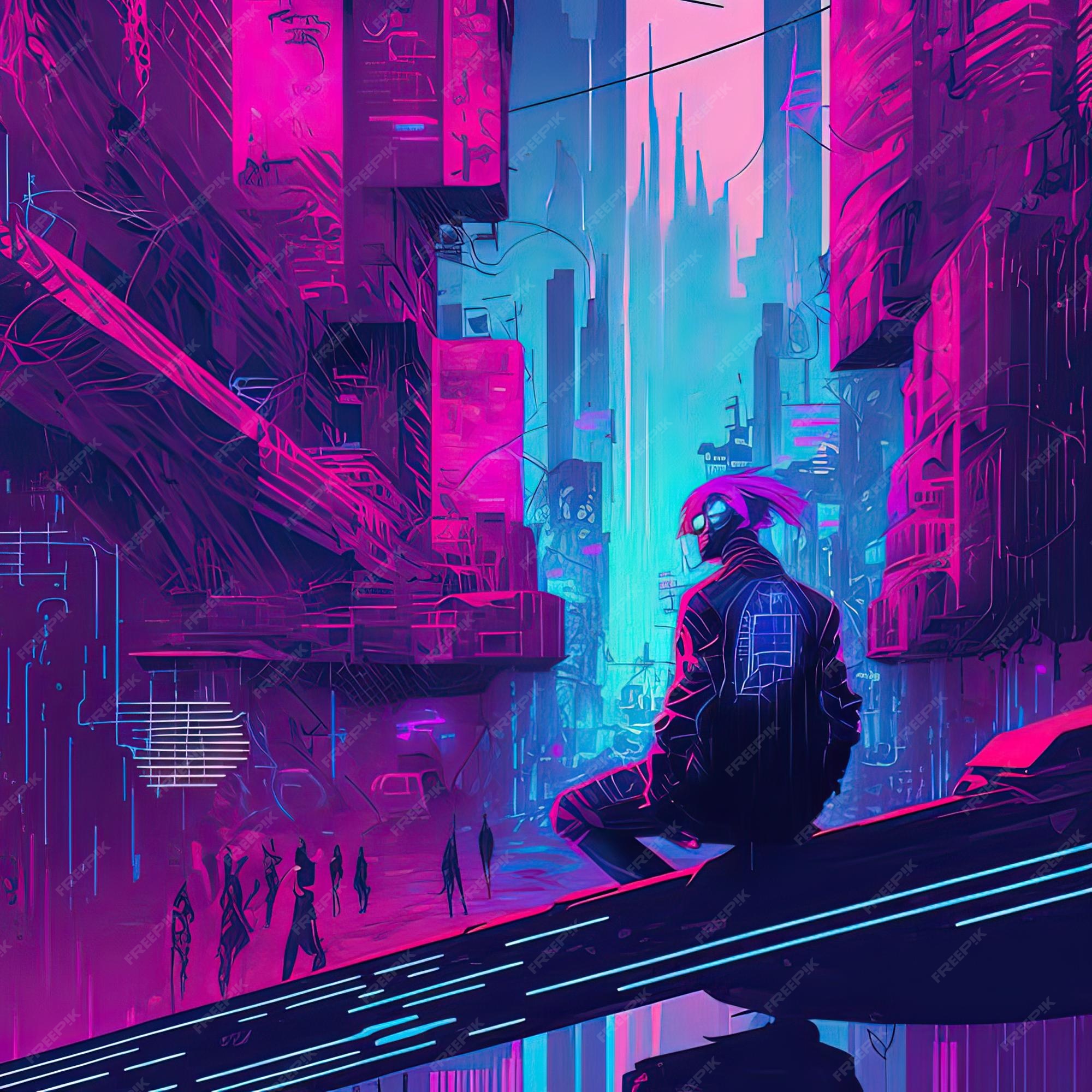 Download Cyberpunk-Inspired Artwork Alone Phone Background Wallpaper