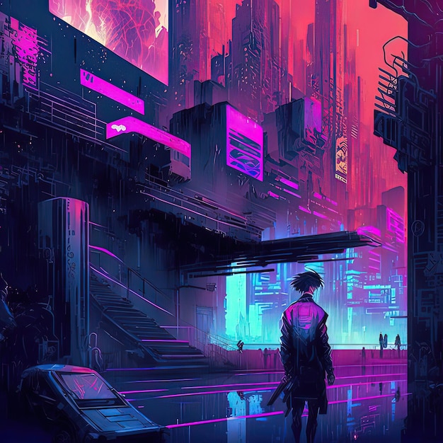 Cyberpunk industrial abstract future wallpaper futuristic concept pink evening urban landscape 3d illustration