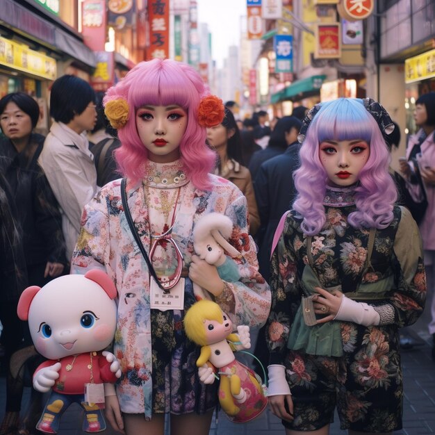 Foto cyberpunk, moda di strada giapponese al neon