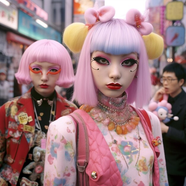 Photo cyberpunk japanese neon street fashion