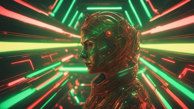 Cyberpunk kerst 3D illustratie van prachtige science fiction