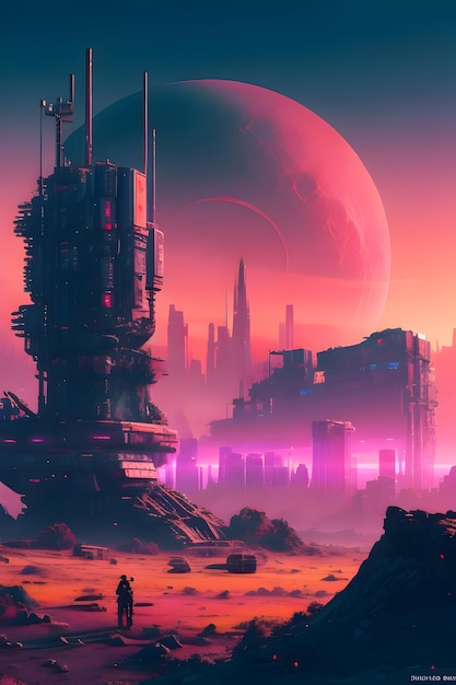 Cyberpunk Landscape During Pluto Time of Day A Gripping Dystopian Vision