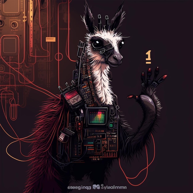 Cyberpunk Llama Vector Illustration