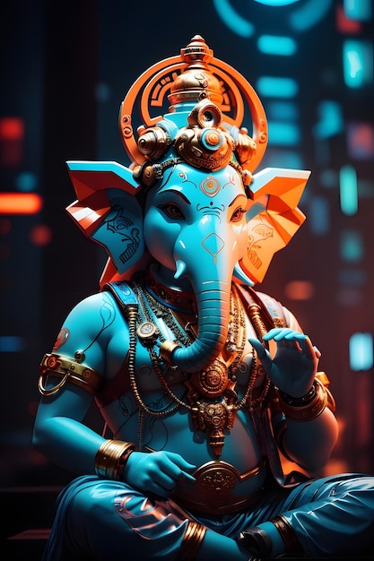 A cyberpunk lord Ganesha generated by ai