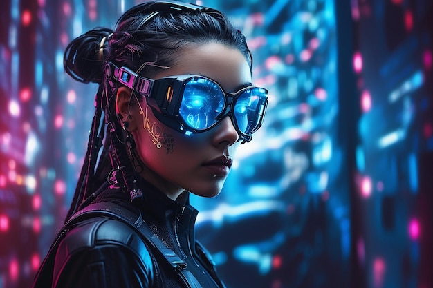 A Cyberpunk Maestro in a Futuristic Landscape Navigating Holographic Interfaces Virtual Reality