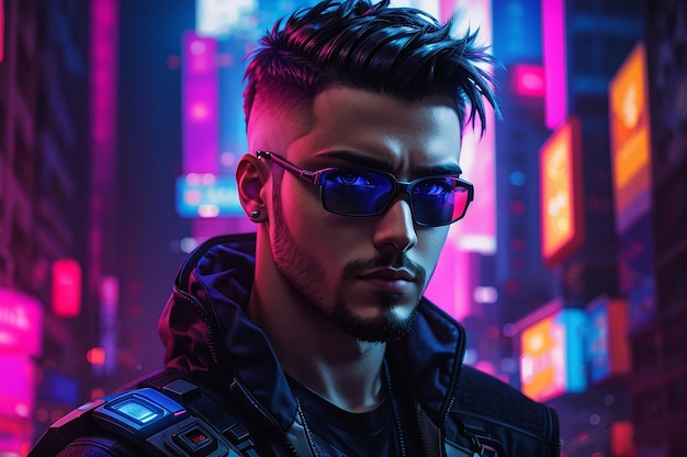 cyberpunk man neon achtergrond