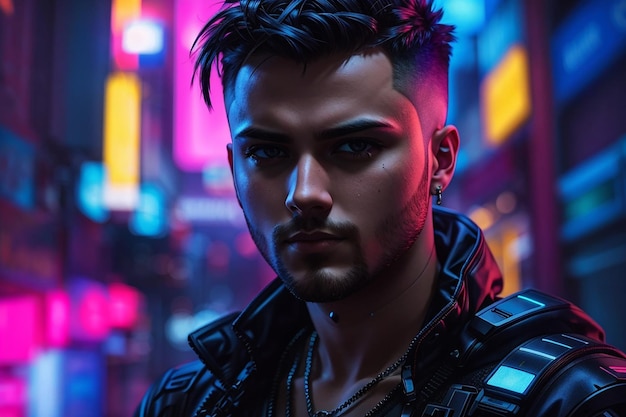 cyberpunk man neon background