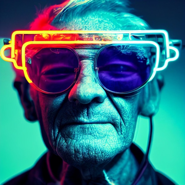 Cyberpunk man portret futuristische neon stijl