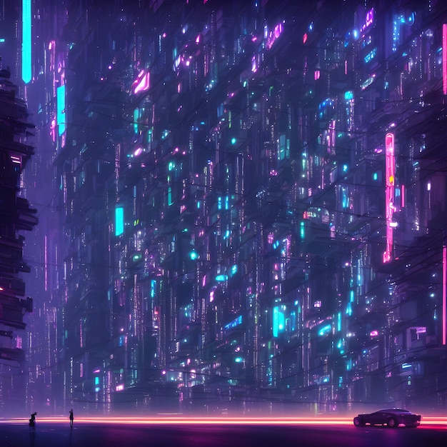 Cyberpunk megapolis at night time