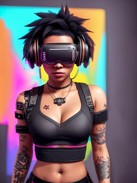 Cyberpunk meisje in virtual reality brilPop Art Digitale creatieve ontwerper mode kunstAI illustratie