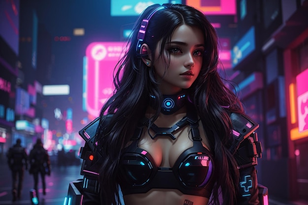 cyberpunk meisje vrouw neon achtergrond