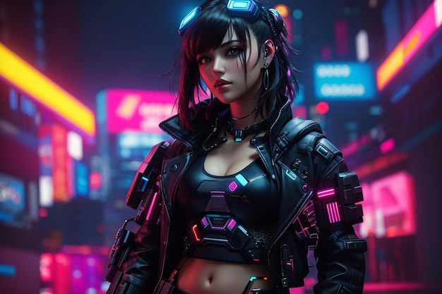 cyberpunk meisje vrouw neon achtergrond